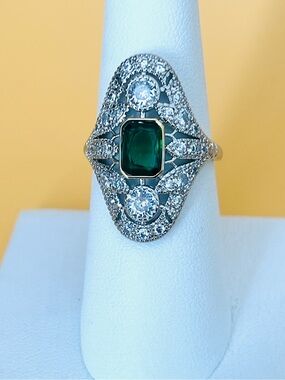 Stainless steel faux emerald Ring size 7